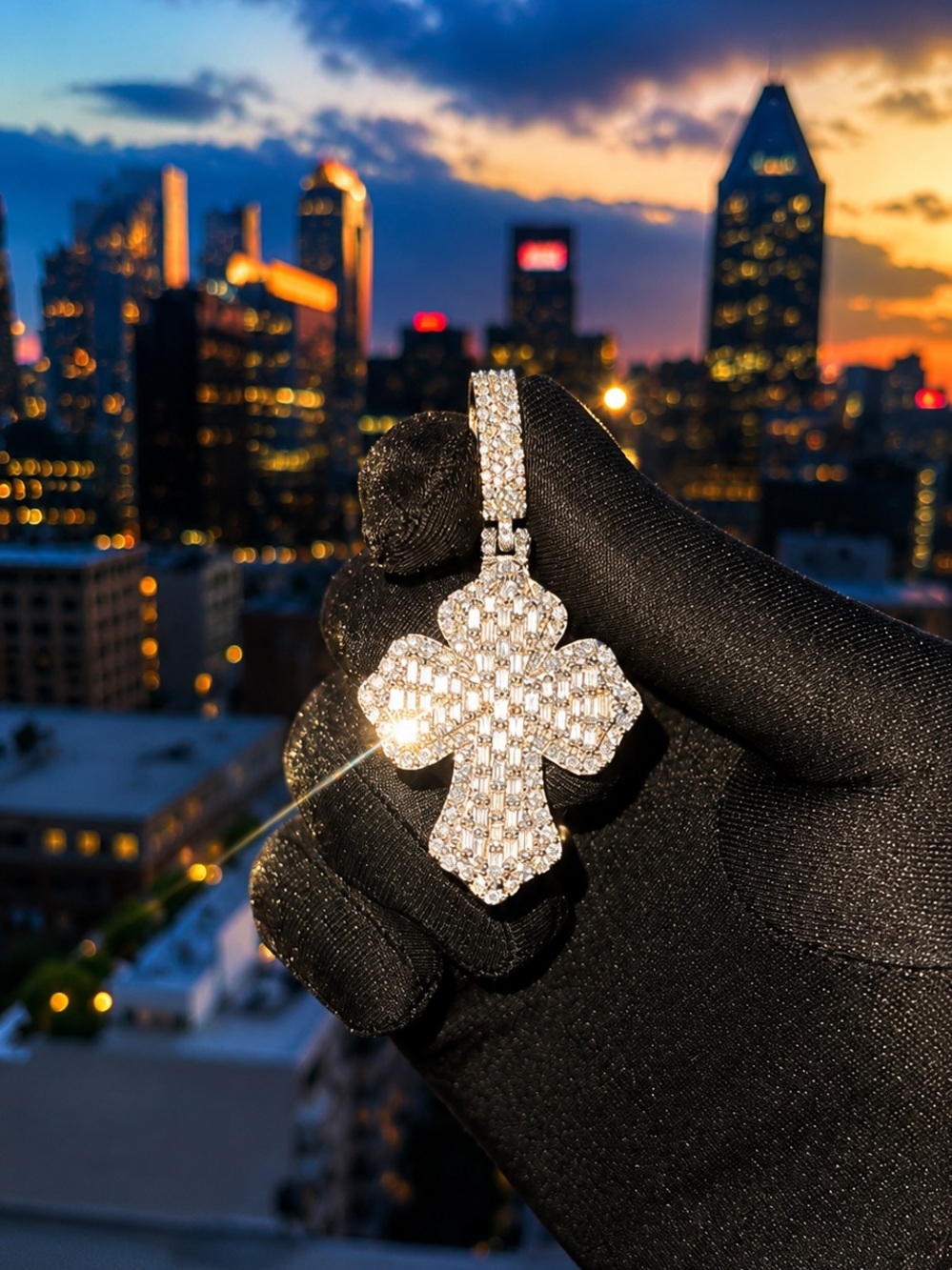 Diamond Cross Pendant Necklace - moissanite